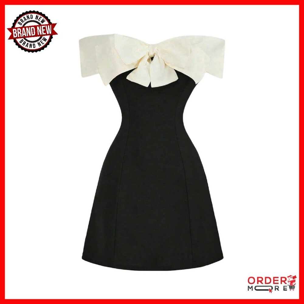 Strapless Bodycon Mini Dress With Bow, Off Shoulder Cocktail Party